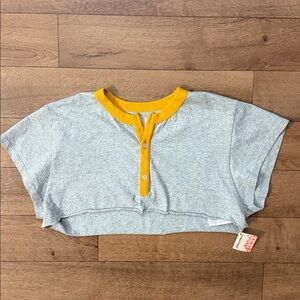 Free People Movement Size Small Henley Crop Tee Shirt Grey & Yellow Sexy Trendy